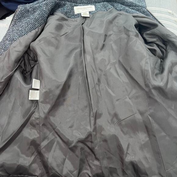 Jones New York Women's 12P Tweed 100% Wool Blue Front Zip Blazer Jacket - Picture 4 of 5